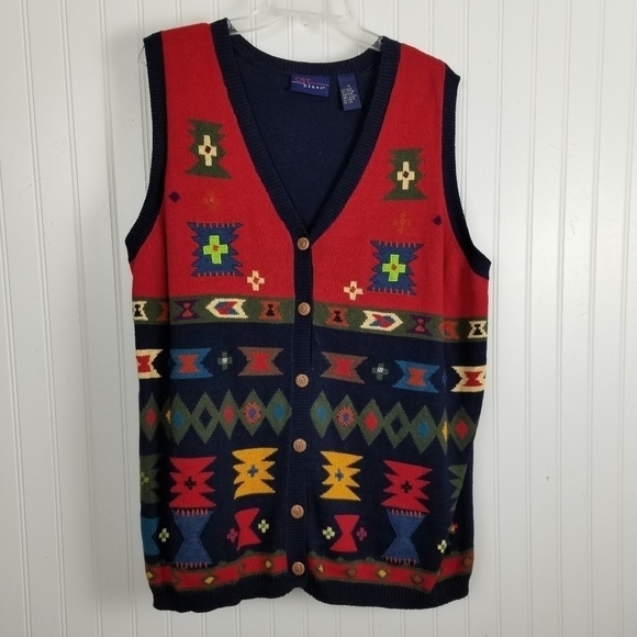 CST Blues Southwestern Aztec Cardigan Sweater Vest Button Front Women's Size 1X - Picture 7 of 7